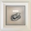 33- silver siblings holding hands, white wood frame, white backing, grey mo