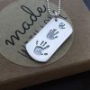 Tripple hand print dog tag shaped necklace